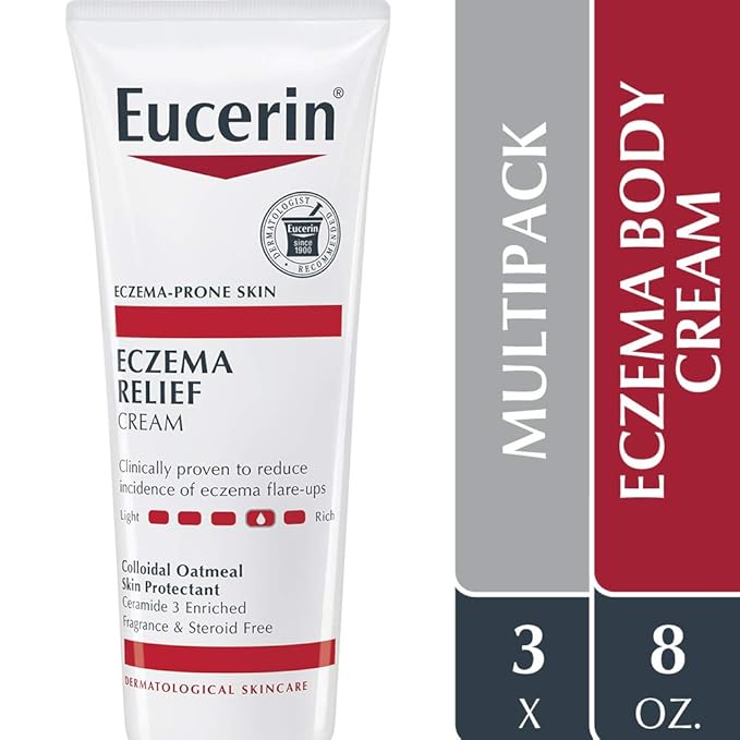 Eucerin Eczema Relief Cream, Full Body Lotion, Moisturizing Eczema Cream with Colloidal Oatmeal (Skin Protectant) and Ceramide 3, Multi-Pack, 8 Oz Tube, Pack of 3