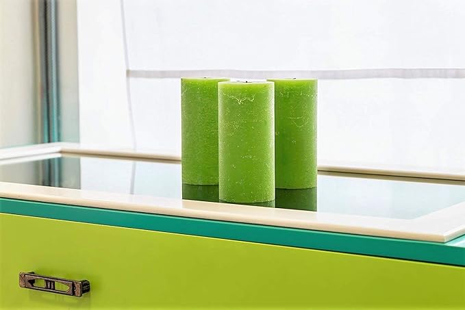 Set of 3 Pillar Candles 3" x 6" Unscented Handpoured Weddings, Home Decoration, Restaurants, Spa, Church Smokeless Cotton Wick - Green