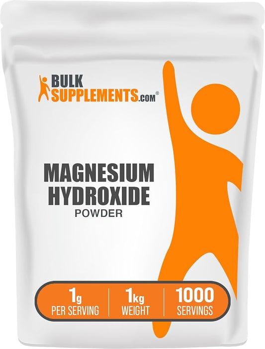 BulkSupplements.com Magnesium Hydroxide Powder - Magnesium Hydroxide Supplement - Food Grade & Gluten Free, 1g per Serving, 1kg (2.2 lbs) (Pack of 1)
