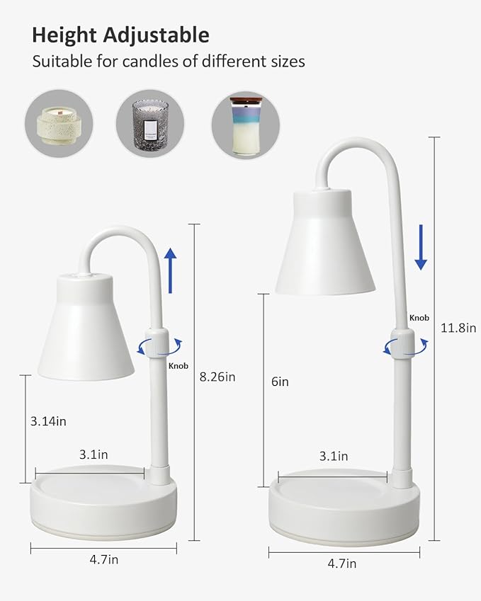 2 Pack White Candle Warmer Lamp, Electric Candle Lamp Warmer, Adjustable Height, Stepless Dimming Function, Wax Melt Warmer for Jar Candles, Candle Warmer Light with 2 Bulbs for Home Bedroom