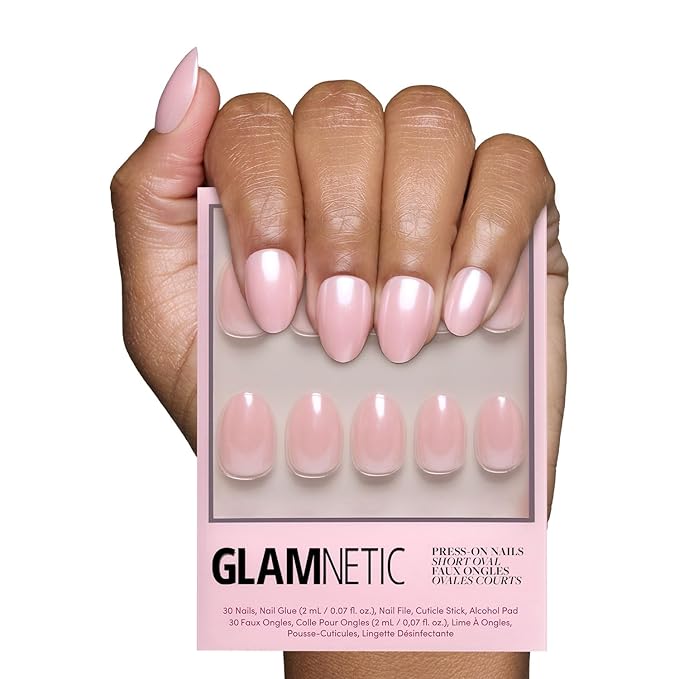 Glamnetic Press On Nails - Pinch Me | Short Oval Fake Nails, Blush Pink with a Glossy, Glazed Finish, Salon Quality | 15 Sizes - 30 Nail Kit with Glue
