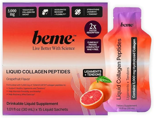 BeMe Tendon and Ligament Supplements - 5,000mg TENDOFORTE Collagen Peptides for Tendon Repair Supplement and Ligament Repair - 15 Liquid Grapefruit Sachets