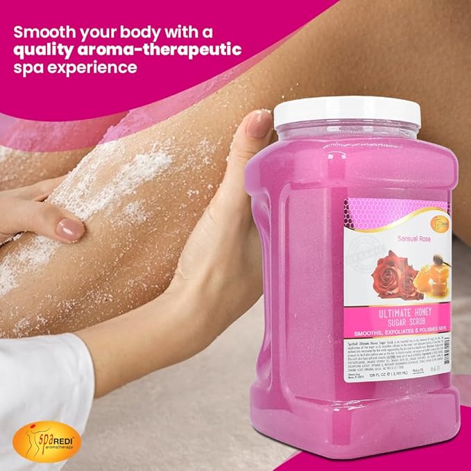 SPA REDI – Sugar Body Scrub, Sensual Rose, 128 Oz, Exfoliating, Moisturizing, Hydrating and Nourishing, Glow, Polish, Smooth and Fresh Skin - Body Exfoliator
