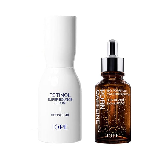 IOPE PDRN Caffeine Shot & Retinol Super Bounce Serum - Plant Based Anti-aging Serum, Korean Retinol for Daily Use
