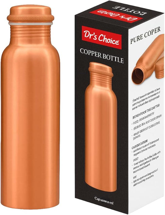 Dr's Choice; By Copperking Copper Water Bottle for Drinking 32 Oz | Ayurvedic-Inspired, Hammered Design, Eco-Friendly, Men and Women For Yoga & Fitness Use (Plain)