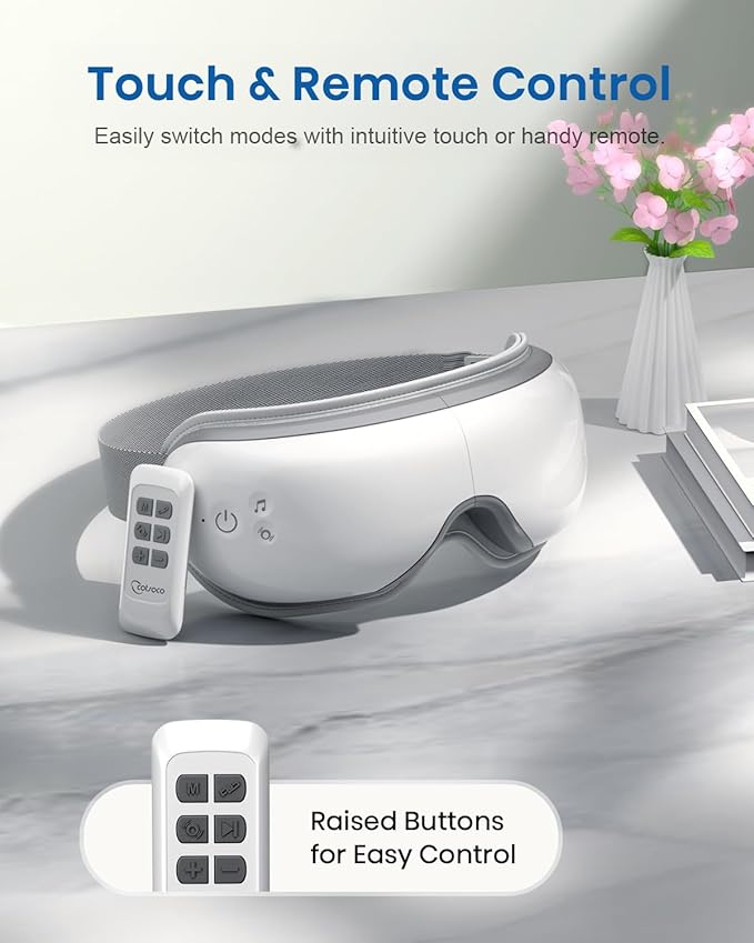 cotsoco Eye Massager with Heat, Remote, and Compression, Adjustable Foldable Sleep Mask for Relaxing Eyes and Better Sleep, Migraine Relief Device, Birthday Gifts for Women Men Her Him
