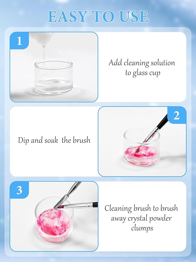 EBANKU 120ml Acrylic Nail Brush Cleaner, 3 in 1 Nail Art Brushes Conditioner Nail Brush Clean Solution Quickly Clean With Glass Cup and Scrub Brush for Solid Gel Polish/Nail Extension Gel