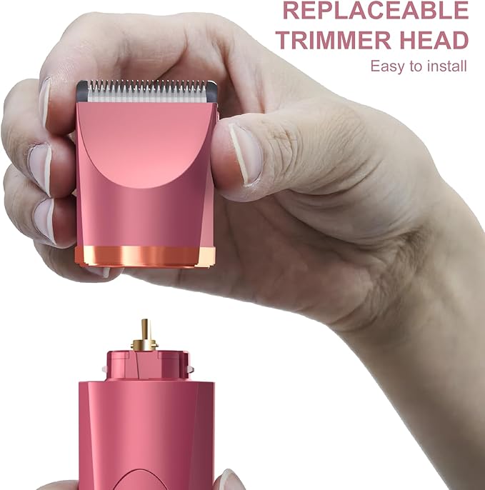 OLOV Electric Body Hair Trimmer - Groin Trimmer for Men - Bikini Trimmer Women - Wet/Dry Shaver Groomer, Replaceable Ceramic Blade Heads, USB Recharge Dock, Waterproof Hygiene Razor, Red