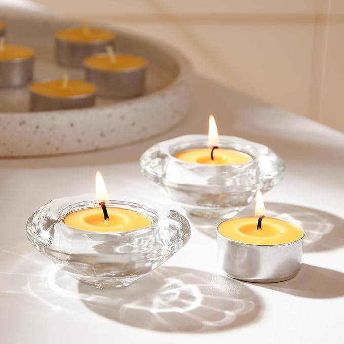 25-Pack Pure Beeswax Tealight Candles in Aluminum Cups - 4-5 Hour Burn Time, Lead-Free Cotton Wick, Natural Unscented Candles