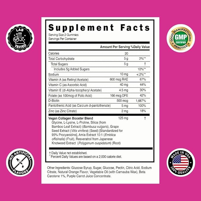 Simply Collagen® Vegan Collagen Booster Gummies for Women & Men - Promotes Youthful & Beautiful Skin, Hair, Nails & Lashes - Key Amino Acids & Antioxidants with Biotin, Vitamins A,C, & E