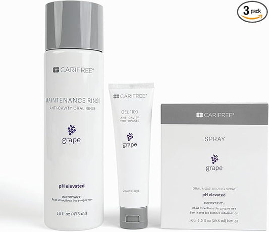 CariFree Maintenance & Prevention Starter Kit, Grape | Anti-Cavity Fluoride Toothpaste & Mouthwash Freshens Breath and Moistens Mouth | Dentist Recommended for Oral Care (3 Piece Set)
