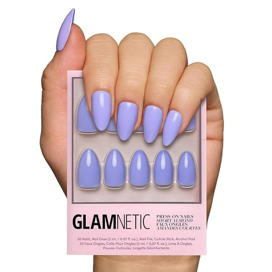 Glamnetic Press On Nails - Periwinkle | Short Almond Purple Fake Nails with Glossy Finish, Salon Quality | 15 Sizes - 30 Nail Kit with Glue