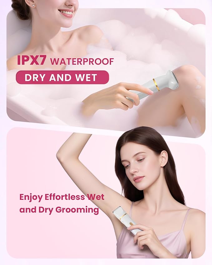 Bikini Trimmer for Women - 5 in 1 Electric Razors for Ladys Pubic Facial Nose Body Leg Hair Removal, Waterproof Electric Shaver for Women Private Area Sensitive Skin, Personal Hair Trimmer