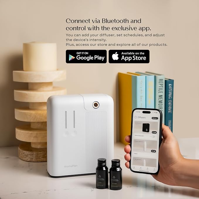 AromaPlan 2025 Waterless, Cold Air HVAC Scent Diffuser Whole House & Commercial Diffuser (Includes 2 Fragrances & 12 Set Sample kit) - Smart Scent Diffuser- Touch & App, 2000 Sq. Ft Cov. (White)
