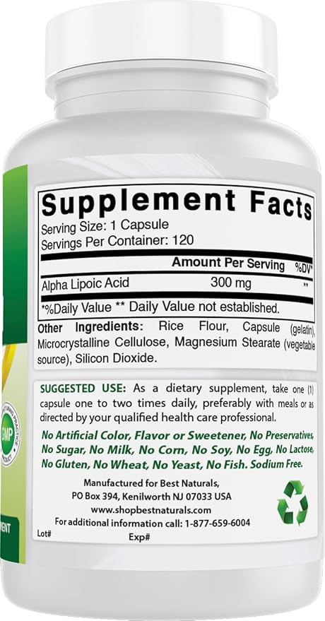 Best Naturals Alpha Lipoic Acid 300 mg 120 Capsules (120 Count (Pack of 2))