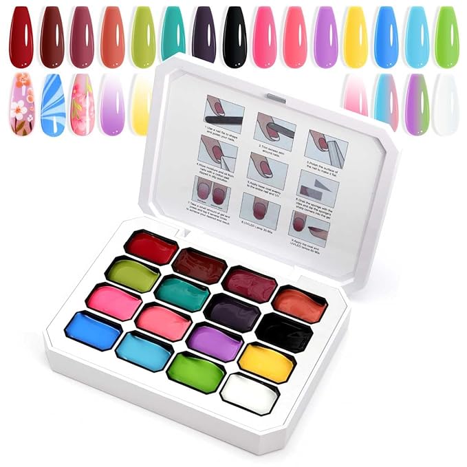 Gradient Painting Gel, 16 Bright and Dark Colors Ombre Gel Nail Polish for Pigment Pat Pink Blue Brown Aura Nails, French Manicure DIY Nail Art Long-lasting No-wipe Palette Daily Life