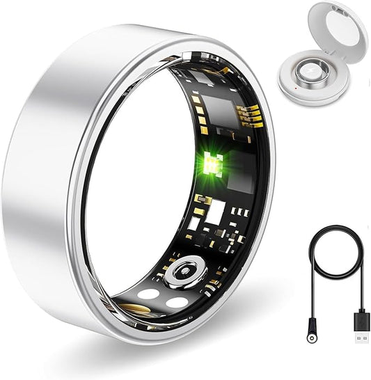 Smart Health Rings for Women Men, Fitness Tracker with Heart Rate, Blood Oxygen, HRV, Sleep Tracker, Step Tracker, No Subscription Fee, IP68 Waterproof Smart Ring for iphone & Android (Silver#9)