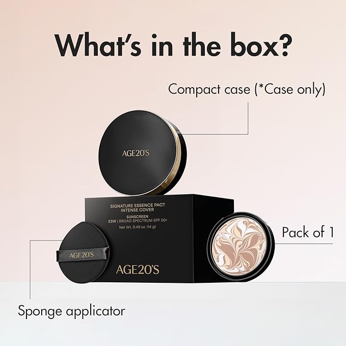 AGE20'S Signature Essence Pact SPF 50+ | Pack of 1 | 29 Caramel | Cream Foundation, Dewy Finish, Natural Coverage | Korean Cushion Foundation