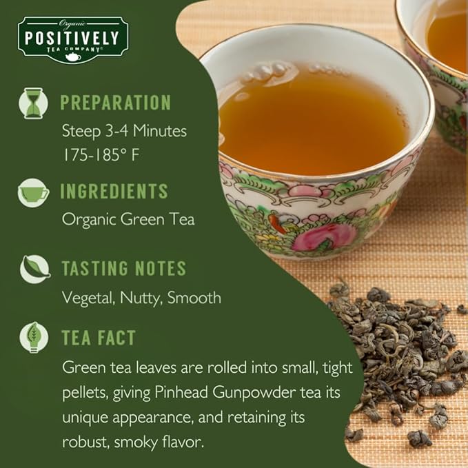 Organic Positively Tea Company, Pinhead Gunpowder Green Tea, Loose Leaf, 4 Ounce