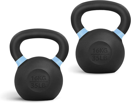 Yes4All Powder Coated Kettlebell, Cast Iron Core Kettlebells with Non-Slip Handle & Flat Bottom for Conditioning, Heavy Duty for Strength Training, 9lb to 71lb - Single & Pair