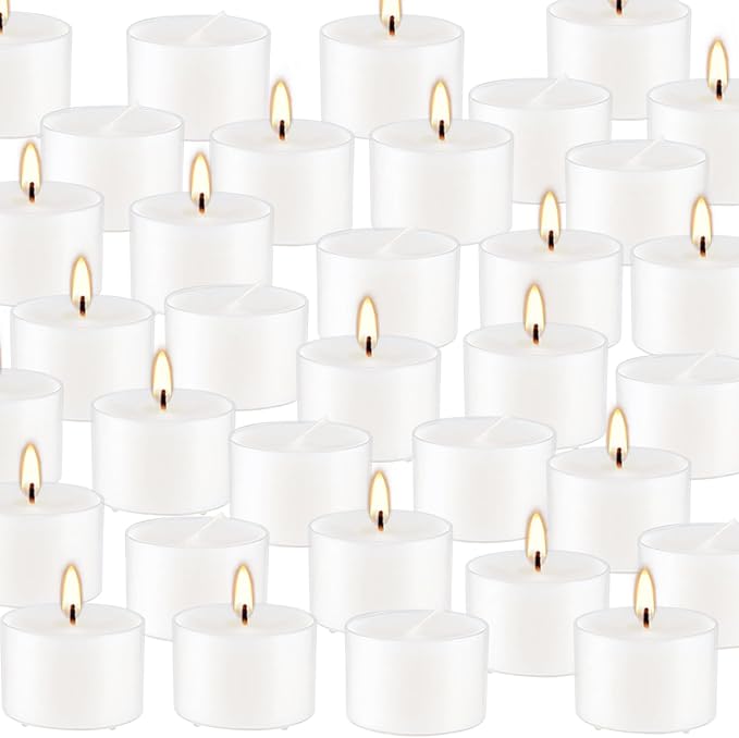 Set of 50 White Scented Tealight Candles Bulk, Vanilla Fragrance Wax with Clear Container, for Restaurant Dinner Weddings Baby Showers, Long Burning, 8 Hours