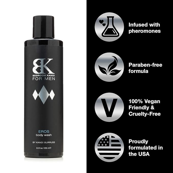 Kandi Bedroom for Men Body Wash | Pheromone Enhanced Moisturing & Deodorizing Wash | Eros Scent | Grooming Products for Men