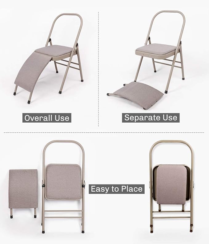 Yoga Auxiliary Chair with Detachable Lumbar Back Support Relieve Back Pain Chair Foldable Balance Handstand Training Tool