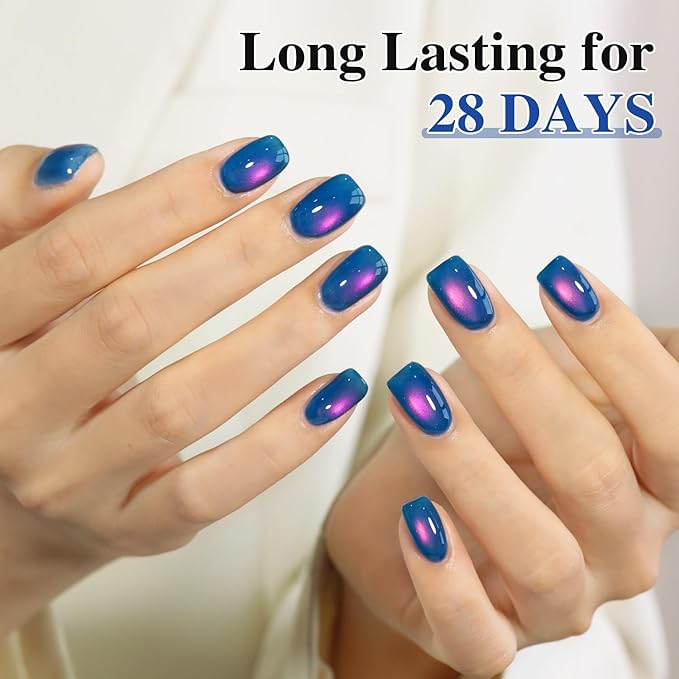 Double Rhythm Jelly Glass Cat Eye Gel Polish with Magnet 15ML Holographic Glitter Shimmer Translucent Sheer Color Magnetic Nail Polish Salon DIY at Home (Navy Blue-MC1264)