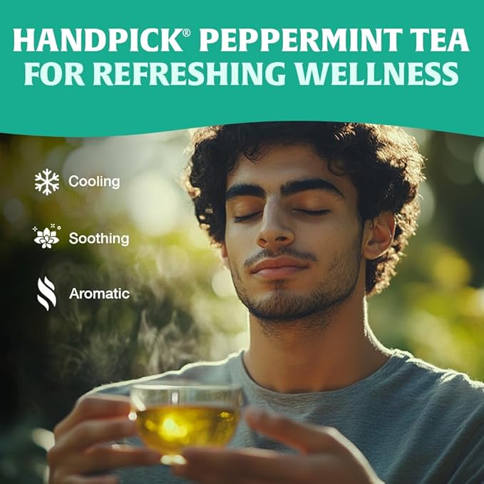HANDPICK, Peppermint Tea, Eco-Conscious Tea Bags - 100 Count | Caffeine Free, Non-GMO | Minty, Fresh & Cool flavor | Direct From Source