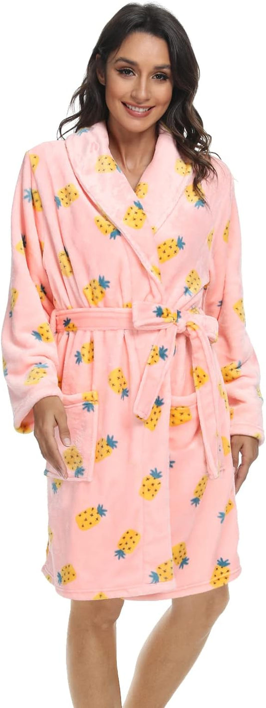 U2SKIIN Women Fleece Robe, Short Cozy Plush Robes for Womens Soft Shawl Collar Warm Spa Bathrobe