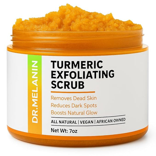Dr. Melanin Turmeric Exfoliating Scrub for Dark Spots, Brightening Inner Thighs Bikini Area Underarms, Natural Exfoliating Face