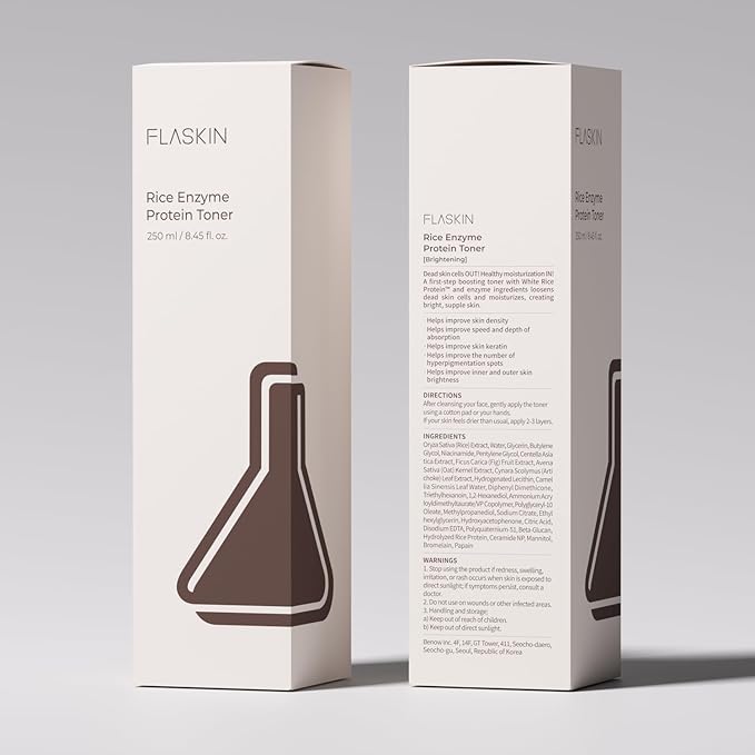 FLASKIN Milky Toner | Rice Enzyme Protein Toner | Skin Barrier Support, Hydration, Glow, Brightening | Oat and Rice Extract, Ceramide, Niacinamide | Dry, Flaky Skin | Korean Skincare | 8.5 fl.oz.