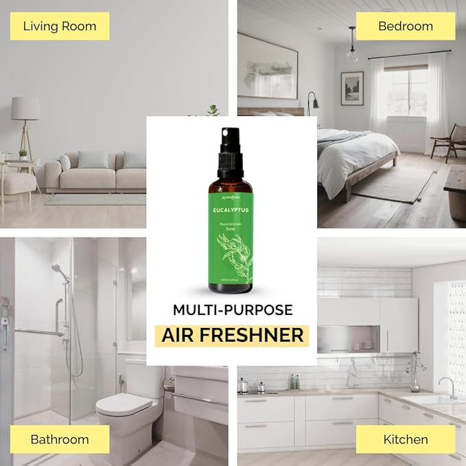 Eucalyptus & Mint Room, Linen & Pillow Spray by Aromafume | 100ml/3.38fl oz | with Pure Eucalyptus & Mint Essential Oil | Aromatherapy | Mist for Bedding, Fabrics