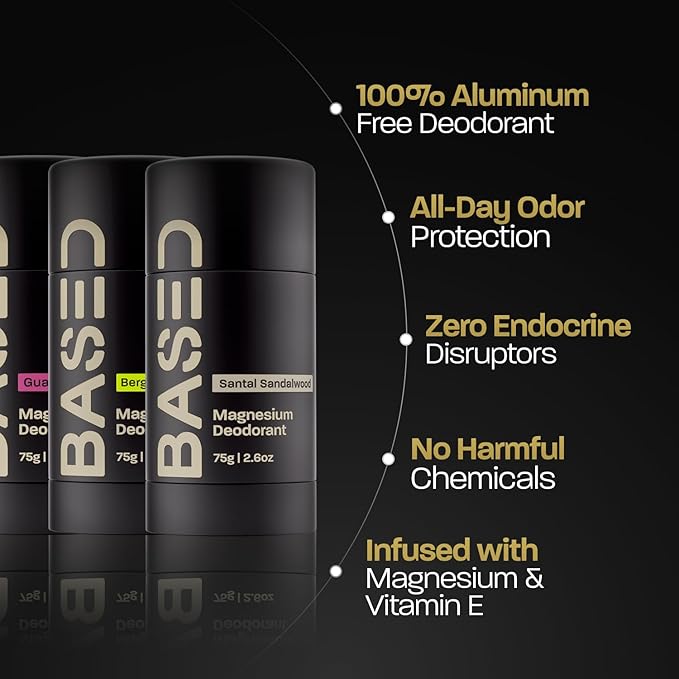 BASED Performance Deodorant For Men, All Day Odor Protection, Aluminum Free with Magnesium, Beeswax & Shea Butter, 100% Paraben, Sulfate, Phthalate Free, Naturally-Derived Bergamot Vanilla Scent