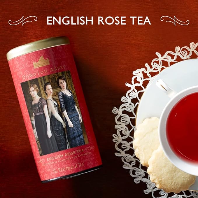The Republic of Tea Downton Abbey Premium English Rose Tea, 36 Tea Bags, Rose Hibiscus, Caffeine Free