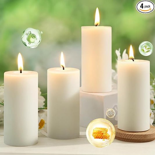 4 Pack Beeswax Pillar Candles,172 Hours Long Burning Pure Off-White Beeswax Candles,Unscented Bees Wax Candle for Home,Prayer,Dripless Smokeless Organic 100% Bees Wax Candle Bulk 2x4in