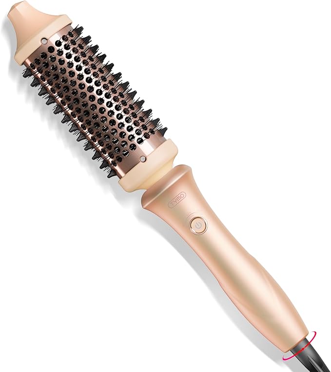 TYMO Thermal Brush Curling Brush - STYLUX 1.7 Inch Blowout Volumizer with Flexi-Fit for Hair Straightening, Heated Round Styler Tool, Hair Straightener and Curler 2 in 1, Dual Voltage & Light, Pink