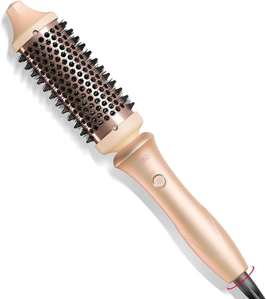 TYMO Thermal Brush Curling Brush - STYLUX 1.7 Inch Blowout Volumizer with Flexi-Fit for Hair Straightening, Heated Round Styler Tool, Hair Straightener and Curler 2 in 1, Dual Voltage & Light, Pink