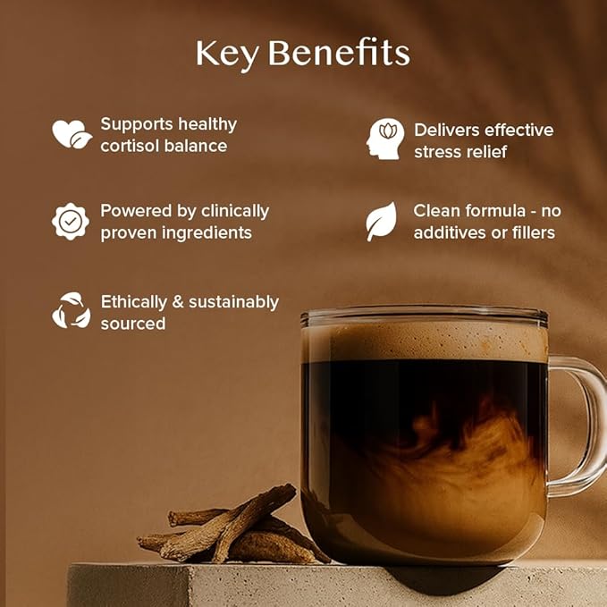 VAHDAM Ashwagandha Coffee with Turmeric, Lion’s Mane & Chaga Mushroom | Clinically Proven KSM 66 Ashwagandha & Pure Arabica Coffee | Stress & Cortisol Support, Better Energy - 40 servings