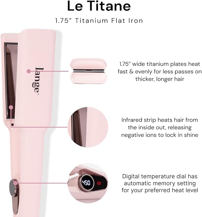 L'ANGE HAIR Le Titane Titanium Flat Iron | Hair Straightener with Curved Edges for Versatile Styling | Dual Voltage Flat Iron with Infrared Heat & Adjustable Temperature | 1.25" Blush