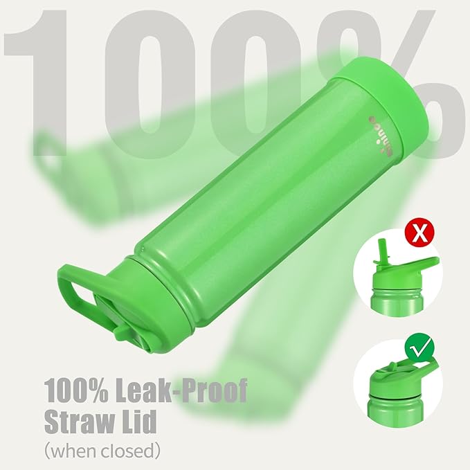 Insulated Stainless Steel Water Bottle with Straw, Ceramic-Lined, BPA-Free & Leak-Proof, 24 oz, Green Shimmer