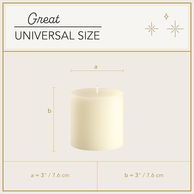 Melt Candle Pillar Candles, 3 Pack - Unscented Candles for Home, Church, Weddings, & More - 3" x 3", Ivory
