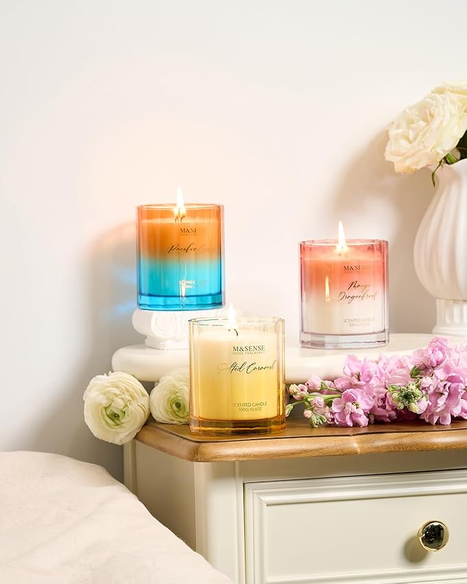 M&SENSE Mango Dragonfruit Scented Candle - 10.6oz Natural Soy Wax 60-Hour Long Lasting Burn Time Non Toxic Fruity Scented Candle for Home Decor, Vacation & Gifts for Friends