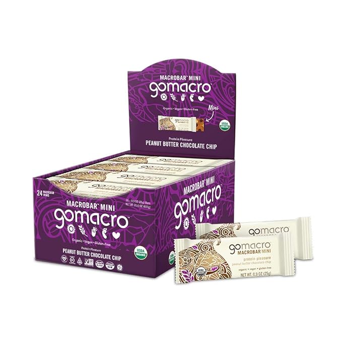 GoMacro MacroBar Mini (0.90 Ounce Bars, 24 Count) and MacroBar (2.4 Ounce Bars, 12 Count) Organic Vegan Snack and Protein Bars Bundle - Peanut Butter Chocolate Chip