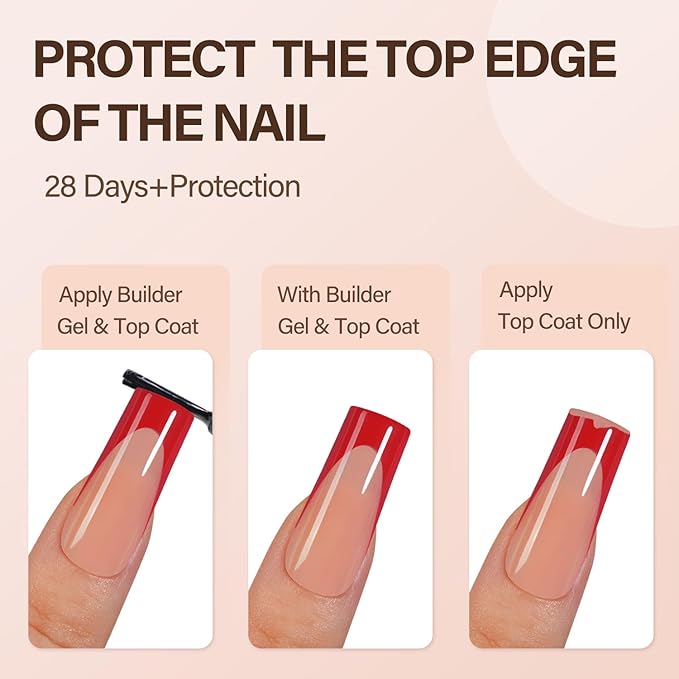 150Pcs French Gel Nail Tips, Vansiho Long Square Nail Tips, Red Pre-French Tips Press on Nails, Soak Off Soft Gel Acrylic Fake Nails for Nail Art DIY 15 Sizes