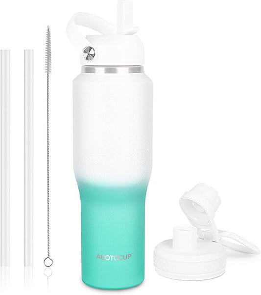 32oz Insulated Water Bottle, Fit in Any Car Cup Holder, Water Bottle with Straw Lids, Stainless Steel Insulated Water Flask Double Wall Leak-proof BPA Free to Keep Cold&Hot