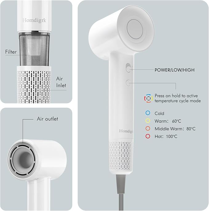 Hair Dryer - Ionic Blow Dryer with Diffuser,112000RPM High Speed Brushless Low Noise Hairdryer, Lightweight/Compact/Mini Design,110V Use for Home/Travel, Suitable for All Hair Types Women, Men