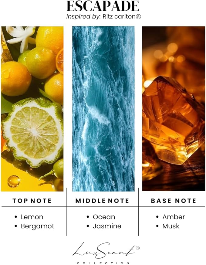 Escapade Aroma Diffuser Oil 1200ML - Waterless Essential Oil for Diffusers - Luxury Hotel Fragrance Inspired by Ritz Carlton - Aroma Oils for Aromatherapy - Fits in Any Diffuser (Escapade)