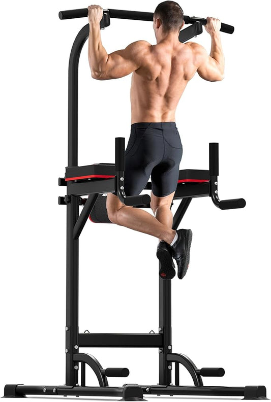 Outdoor Basic Power Tower, Pull Up Bar and Dip Station for Home Gym, 1600LBS Weight Capacity, Adjustable Height, Heavy Duty Steel Frame for Calisthenics, Strength Training Fitness Equipment