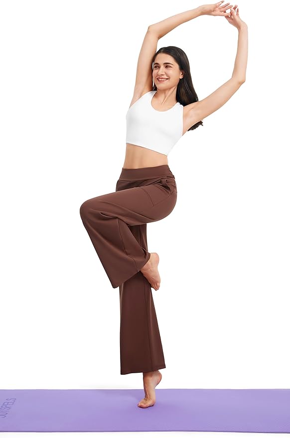 AFITNE Womens Wide Leg Yoga Pants with Pockets High Waist Stretch Dress Casual Pants Loose Lounge Sweatpants 28"/30"/32"